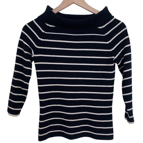 100% Cashmere Marshall Fields Black and White Striped Boatneck Sweater - Picture 7 of 7